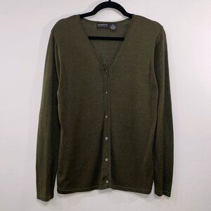 EUC Vintage 100% Silk Cardigan Liz Claiborne Dark Olive Medium